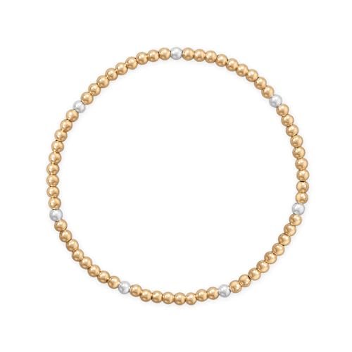 Yellow Gold-filled 3mm Bead Stretch Bracelet with Sterling Silver Accents Made in the USA