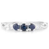Three-stone Genuine Sapphire Ring Rhodium on Silver September Birthstone, size 6
