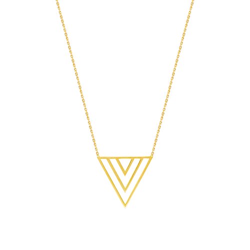 14k Yellow Gold Trio V Triangle Geometric Necklace Adjustable Length