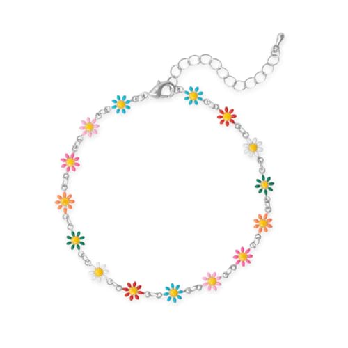 Multicolor Flower Fashion Anklet Ankle Bracelet Adjustable Length Daisy Motif