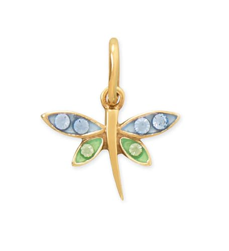 AzureBella Jewelry Dragonfly Charm with Crystal Accents Gold Plated Silver