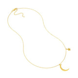 14k Yellow Gold Crescent Moon and Star Necklace Adjustable Length
