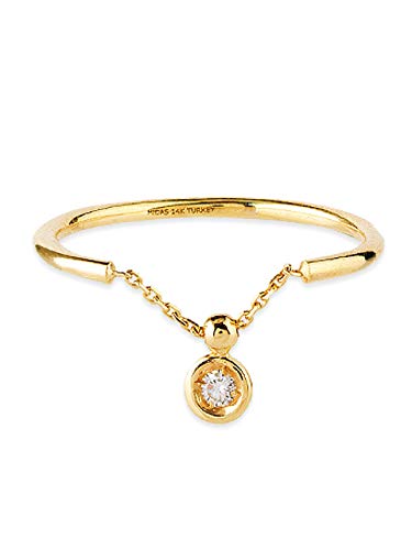 14k Yellow Gold Diamond Ring with Chain and Charm
