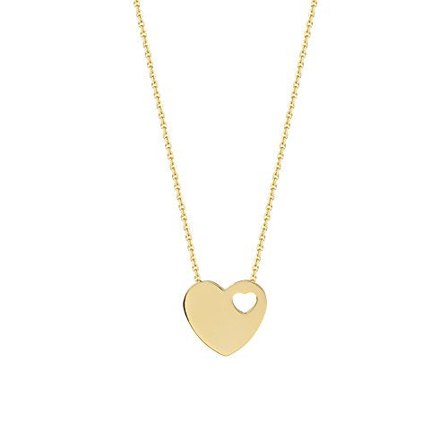 14k Yellow Gold Heart Pendant with Cut Out Heart Necklace Adjustable Length