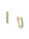 Fishbone Drop Hoop Earrings with Synthetic Turquoise 14k gold-plated Silver