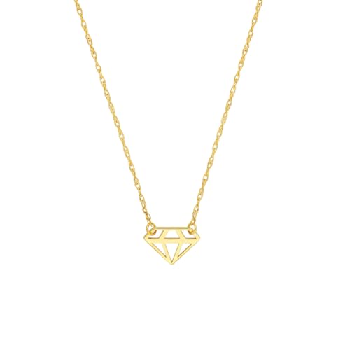 14k Yellow Gold Open Cut Diamond-shape Pendant Necklace