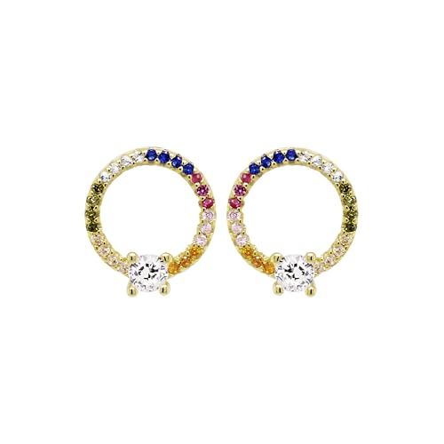 Rainbow Color Cubic Zirconia Stud Earrings Gold-plated Sterling Silver