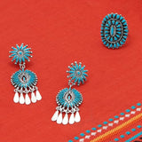 Arizona Turquoise Sunburst Design Ring Sterling Silver - Handmade in the USA