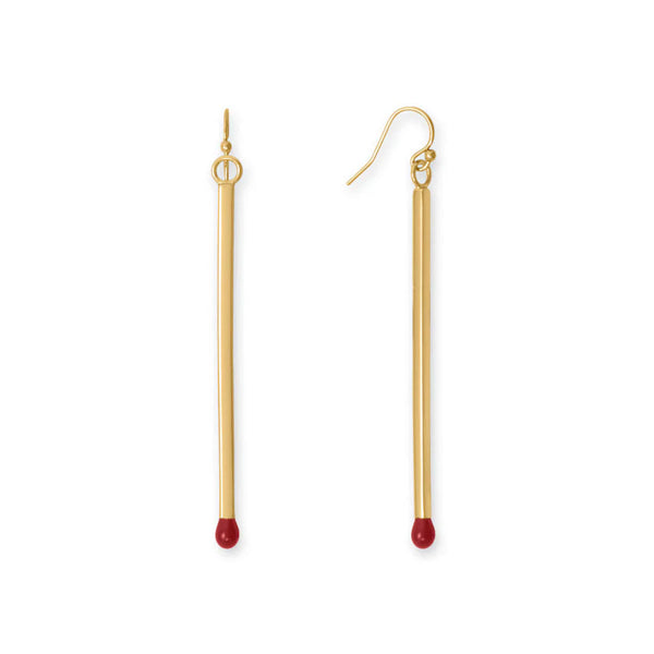 14k Gold-plated 3D Matchstick Drop Earrings 14k Gold-plated 3D Matchstick Drop Earrings