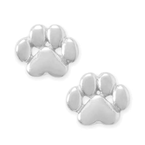Paw Print Stud Earrings with Heart .925 Sterling Silver