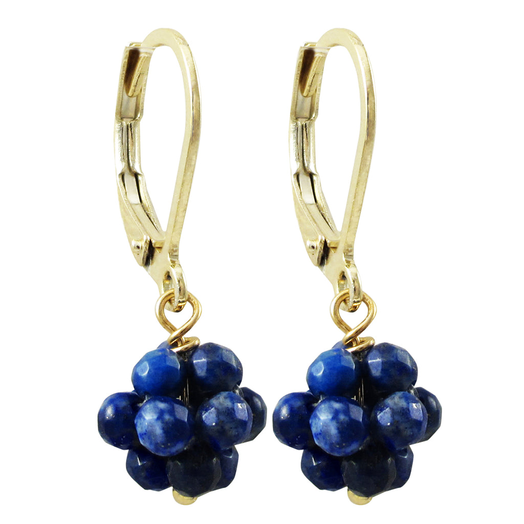 Lapis Lazuli Cluster Blueberry Earrings Gold Plated Leverback