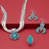 Arizona Turquoise Earrings Flower and Horseshoe Design Sterling Silver - Handmade in the USA