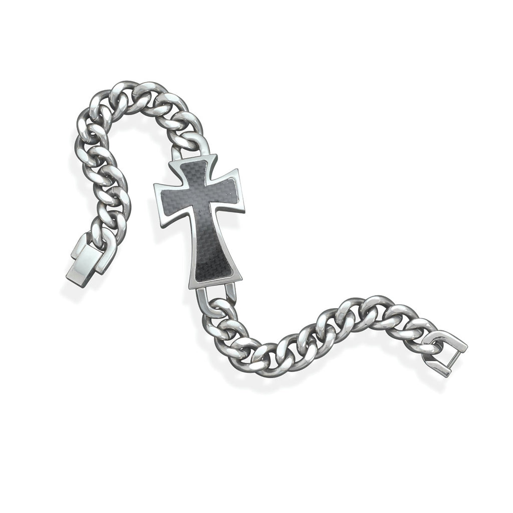 Mens Cross Bracelet with Carbon Fiber Stainless Steel