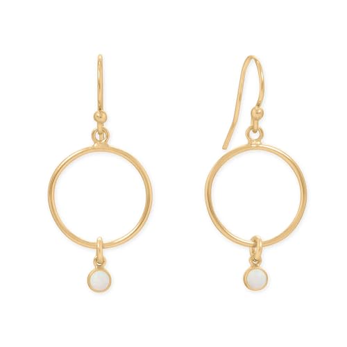 14k Gold-filled Synthetic White Opal Charm Dangle Hoop Earrings
