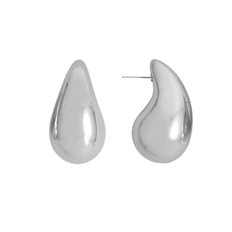 Chunky Raindrop Fashion Earrings Silver Tone