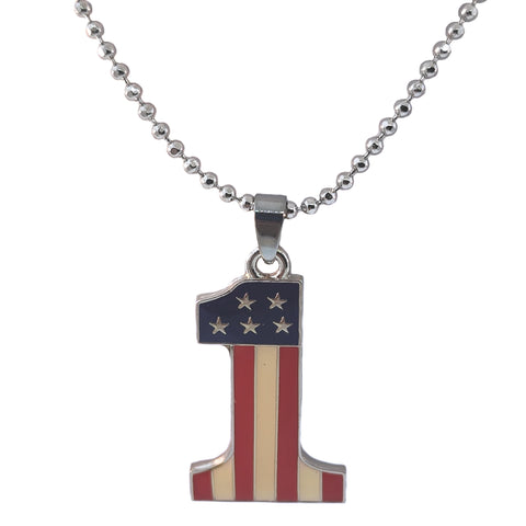 Number One Red White and Blue Necklace with Facet Bead Chain