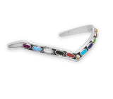 Multicolor Stone Sterling Silver Cuff Bracelet V Shape - Handmade in the USA