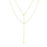 14k Yellow Gold Layered Y Necklace with Beads and Bead Drop Adjustable Length
