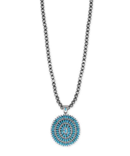 Bold Sunburst Stabilized Arizona Turquoise Necklace with Bead Chain Sterling Silver - Handmade in the USA