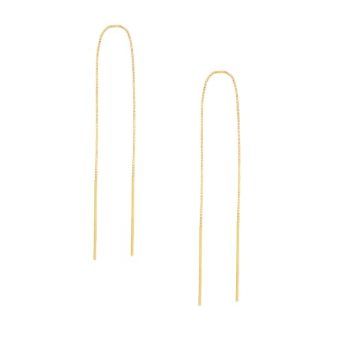 14K Yellow Gold Threader Earrings Box Chain with Polished Double Bars