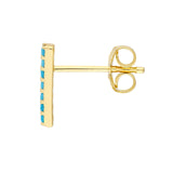 14k Yellow Gold Staple Bar Simulated Nano Turquoise Stud Earrings