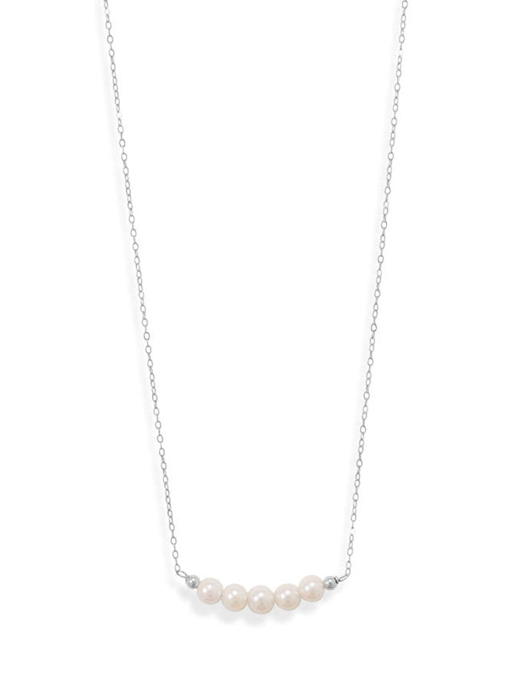 AAA Akoya Cultured Pearl Bar Necklace Sterling Silver Adjustable Length
