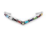 Multicolor Stone Sterling Silver Cuff Bracelet V Shape - Handmade in the USA