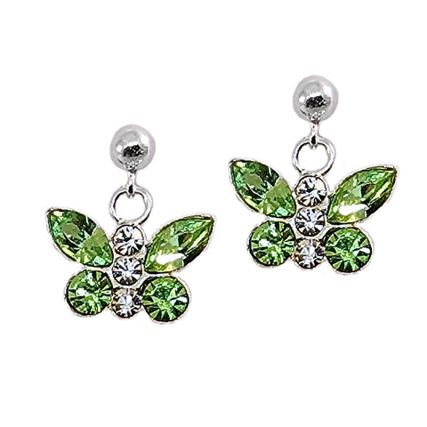 Green Butterfly Earrings with Highest Quality Crystals Sterling Silver Ball Post Backs