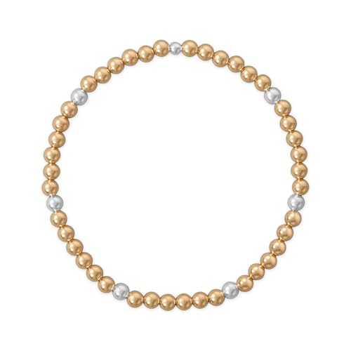 Yellow Gold-filled 4mm Bead Stretch Bracelet with Sterling Silver Accents Made in the USA