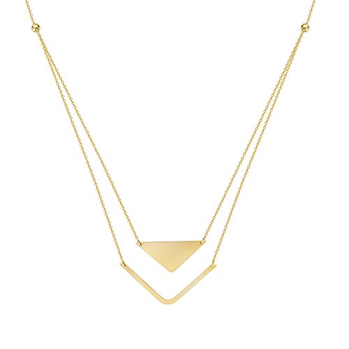 14k Yellow Gold Triangle Bar Double Layered Necklace