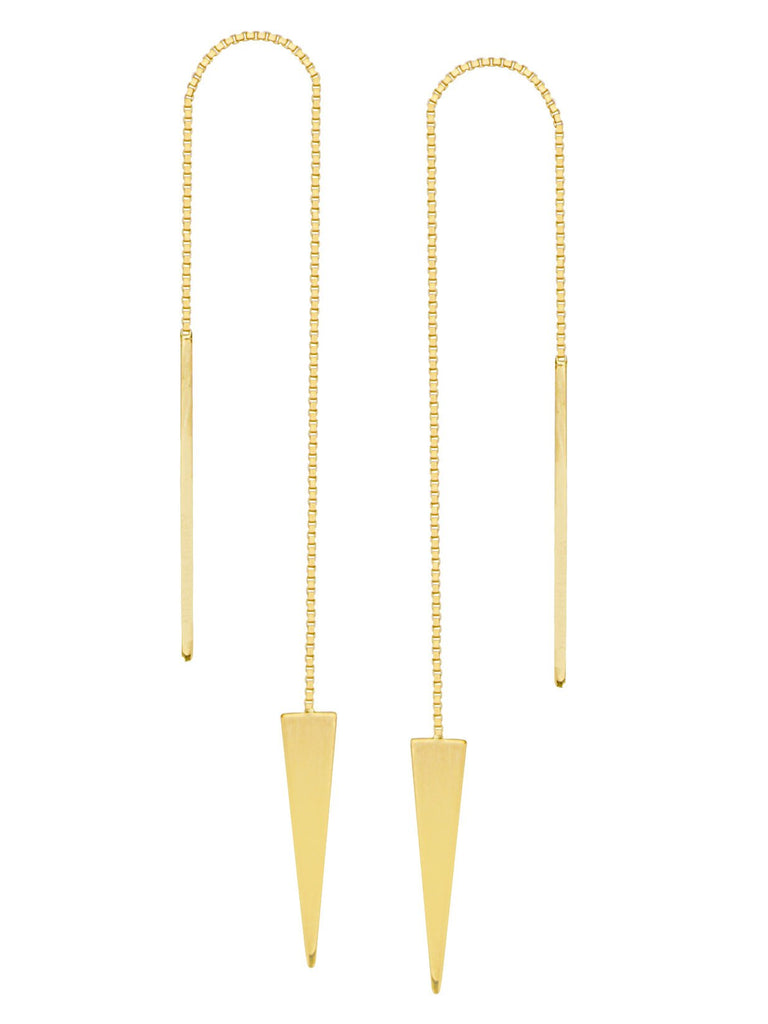 Threader Earrings 14K Yellow Gold Polished Solid Triangle and Bar with Box Chain