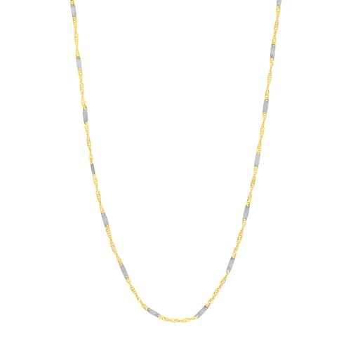 14k Gold Two-tone Singapore Flat Saturn Chain, 16-inch