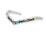 Multicolor Stone Sterling Silver Cuff Bracelet V Shape - Handmade in the USA