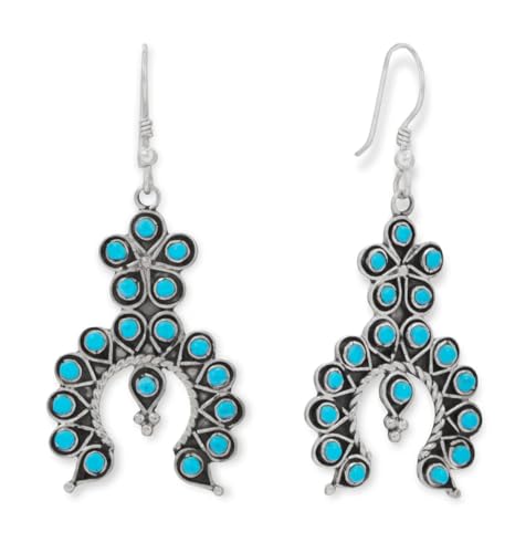 Arizona Turquoise Earrings Flower and Horseshoe Design Sterling Silver - Handmade in the USA