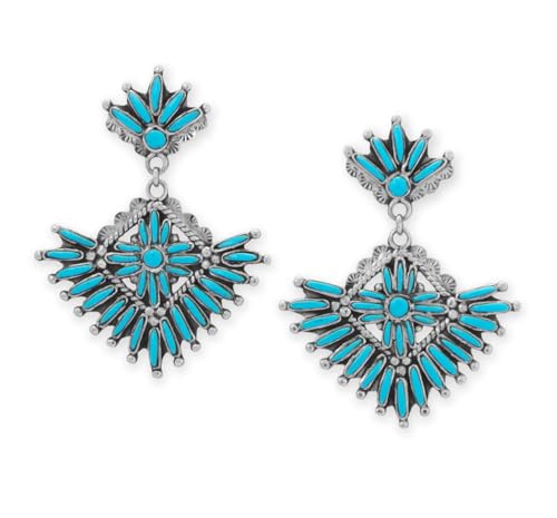 Fan Design Stabilized Turquoise Earrings Sterling Silver - Handmade in the USA