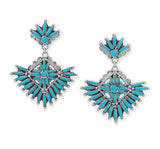 Fan Design Stabilized Turquoise Earrings Sterling Silver - Handmade in the USA