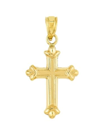 14k Yellow Gold Cross Pendant with Fleuree Design 25x12mm