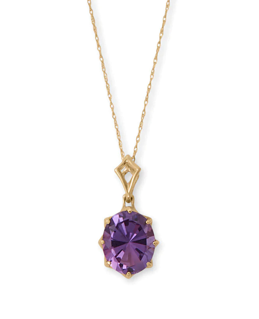 14k Yellow Gold Amethyst Necklace with Precision Cut Stone