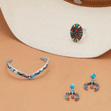 Horseshoe Design Multistone Earrings Sterling Silver - Handmade in the USA