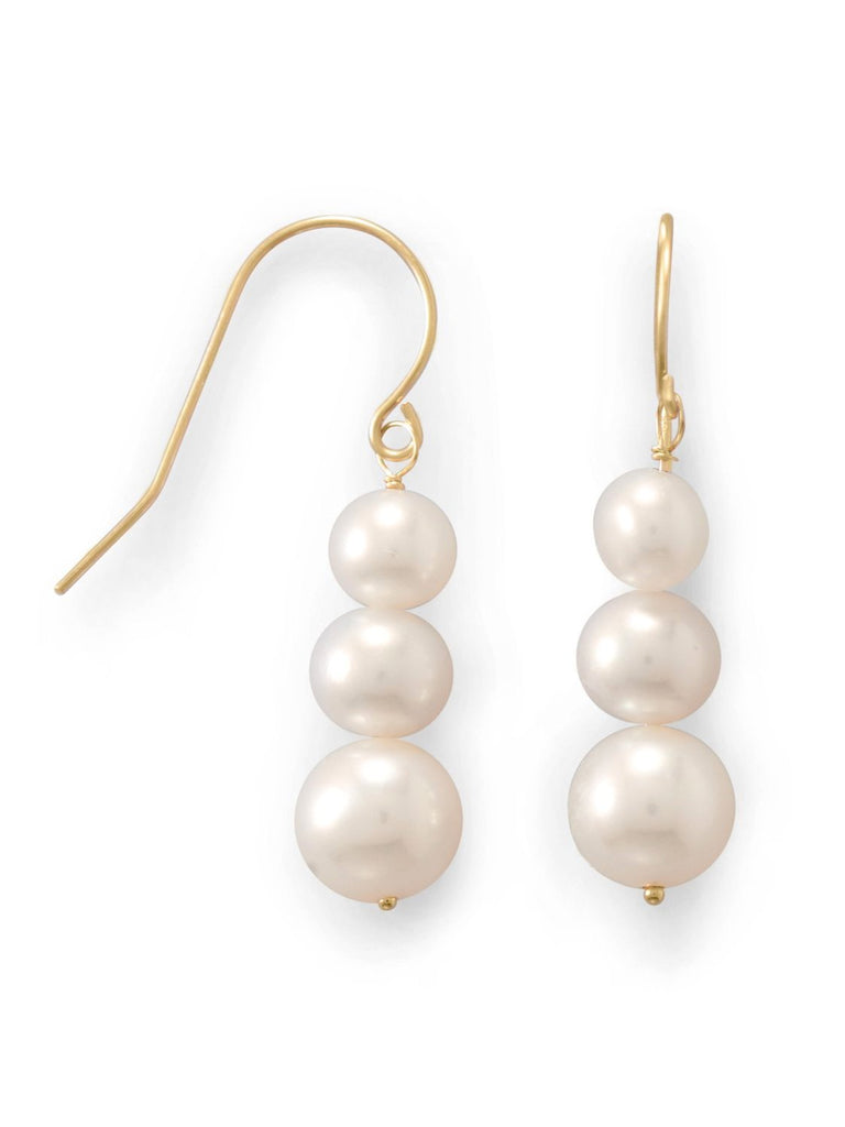 14k Yellow Gold Cultured Freshwater Pearl Triple Drop Earrings