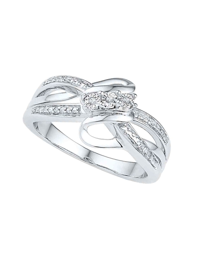 Genuine Diamond Ring Rhodium on Sterling Silver Ribbon Design Split Band