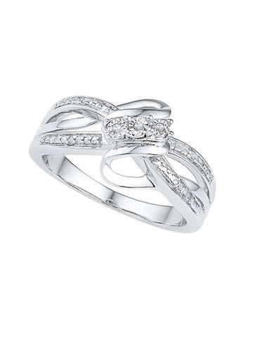 Genuine Diamond Ring Rhodium on Sterling Silver Ribbon Design Split Band