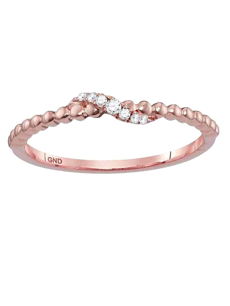 Stackable Genuine Diamond Band Ring 10k Rose Gold 7 Diamonds Bead Design
