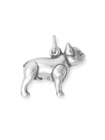 French Bulldog Charm Oxidized Sterling Silver