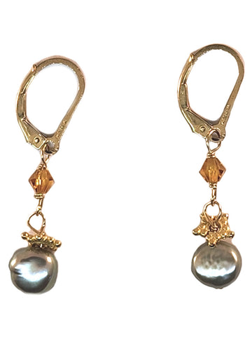 14k Gold-filled Lever Back Earrings Crystal and Cultured Freshwater Pearl