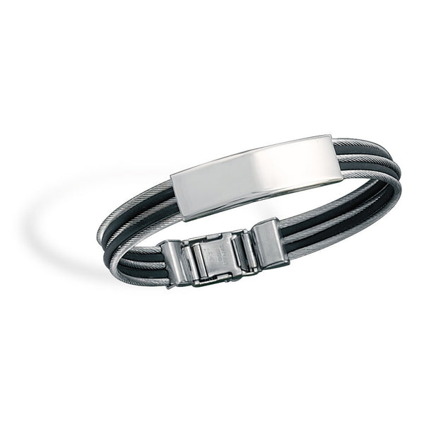 AzureBella Jewelry Men's ID Bracelet 3-row Cable with Black Rubber AzureBella Jewelry Men's ID Bracelet 3-row Cable with Black Rubber
