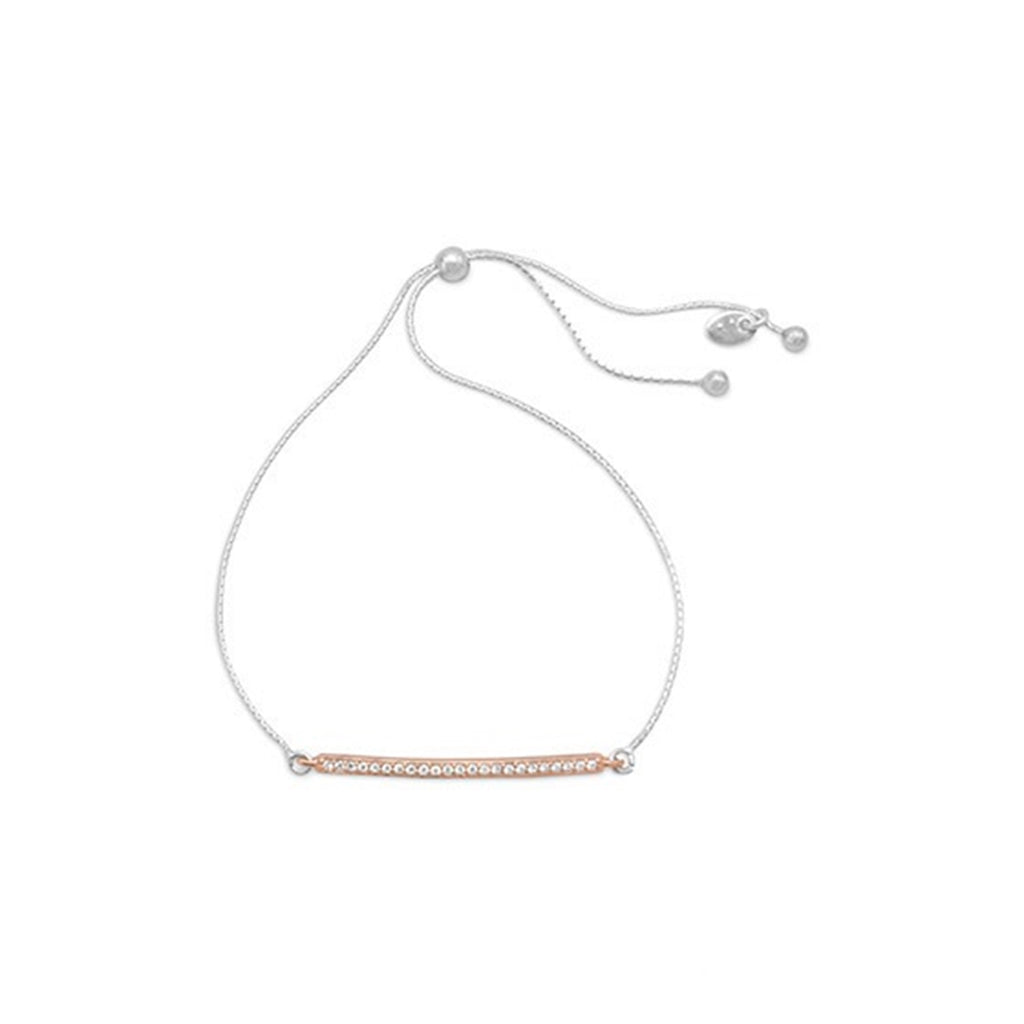 Cubic Zirconia Bar Bracelet Rose Gold on Sterling Silver Adjustable Length