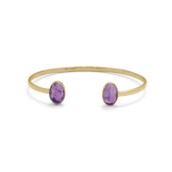 Rough-cut Amethyst Two-stone Open Cuff Bracelet Gold-plated Sterling Silver