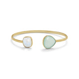Gold-plated Rainbow Moonstone and Green Chalcedony Open Split Cuff Bracelet