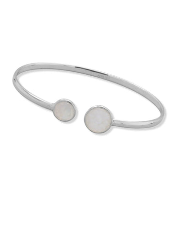 Rainbow Moonstone Cuff Bracelet Sterling Silver with Round Stones